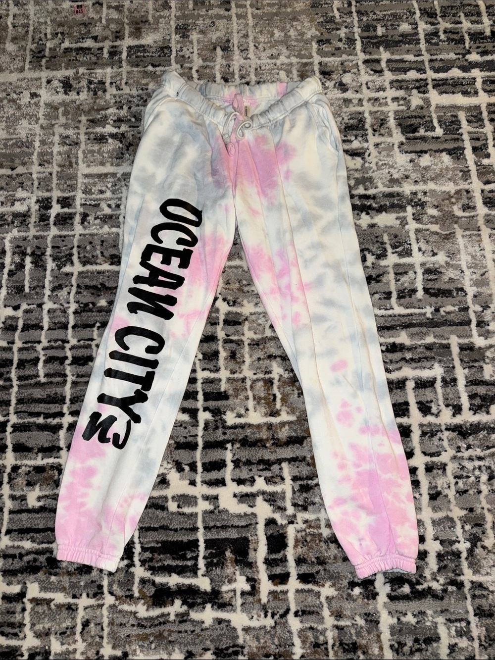 Susi Apparel Pink & White Tie-Dye Joggers with Ocean City Graphic